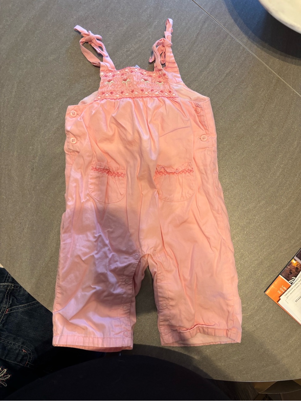 Janie and Jack Pink Smocked Tie-Shoulder Overalls
